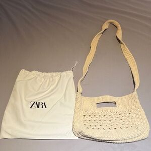 ZARA Cream Crochet Shoulder Bag with Long Strap